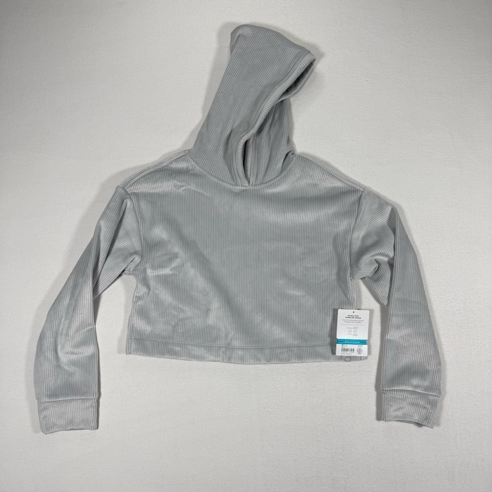 Athleta Girl‎ XL Double Cozy Karma Ribbed Hoodie Cropped Velour light gray